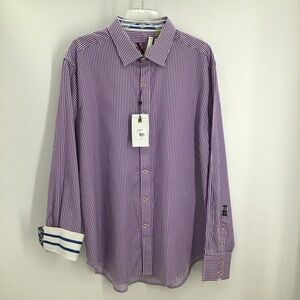 Robert Graham NWT Men’s Striped Cotton Stretch Casual Shirt Purple size 2XL